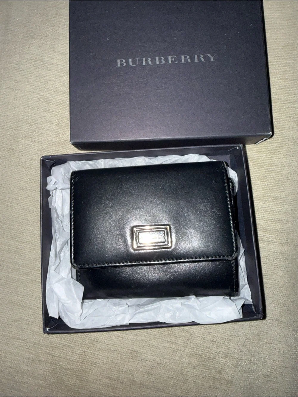 Burberry Black Leather Card & Key Holder with Metal Logo Plaque
